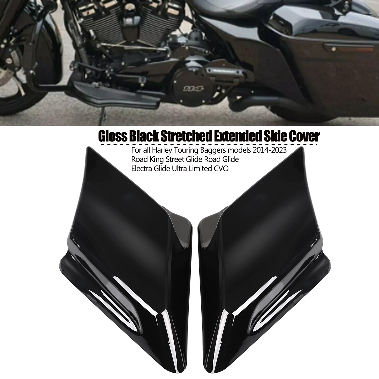 Harley-Davidson シート Vivid Black Stretched Side Covers Panel For Harley Street