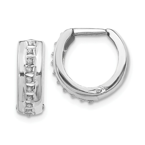 Pre-owned Goldia 14k White Gold Round Diamond Mini 14mm Dome Circle Hoop Huggie Earrings 0.01 Ct.