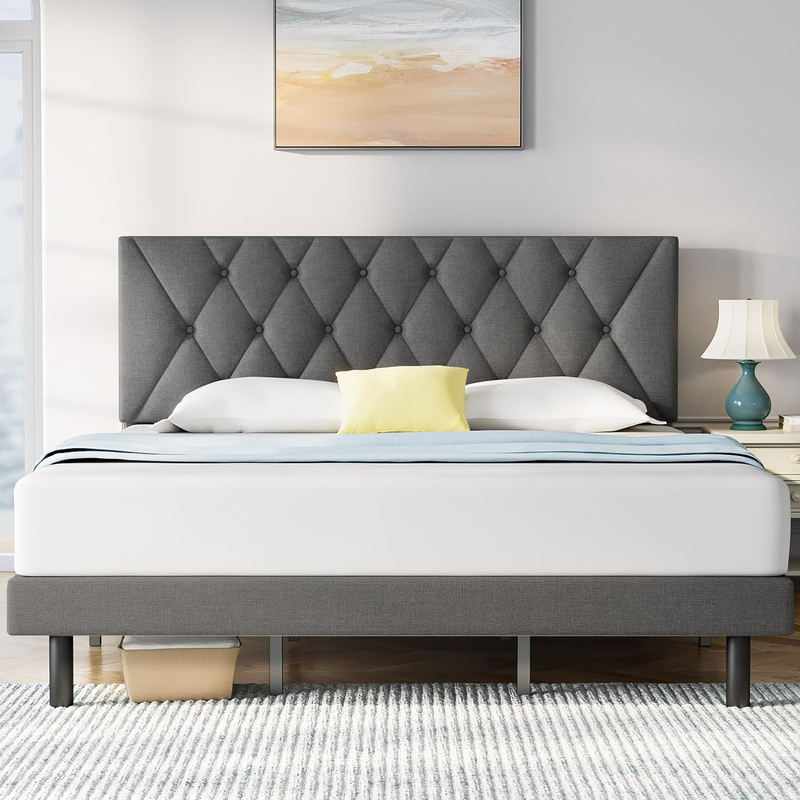 With Adjustable Headboard, Linen Fabric Wrap, Strong Frame And W