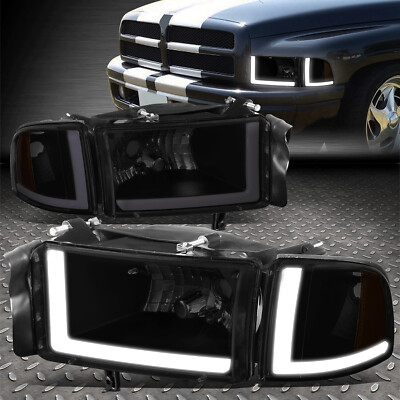 [ДВОЙНОЙ L-LED DRL] ДЛЯ 94-02 DODGE RAM 1500 2500 3500 ФАР ЧЕРНЫЙ/ДЫМЧЕННЫЙ/ЯНТАРНЫЙ