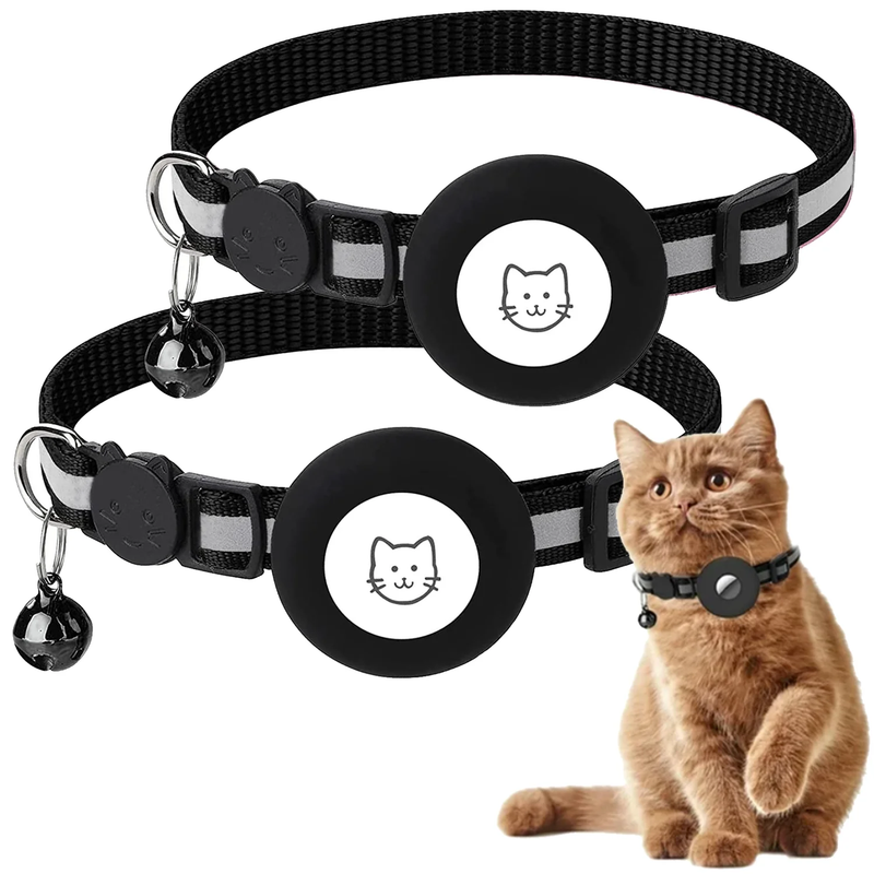 2 Pack Breakaway Airtag Cat Collar, Reflective Kitten Strap with Air Tag Case an