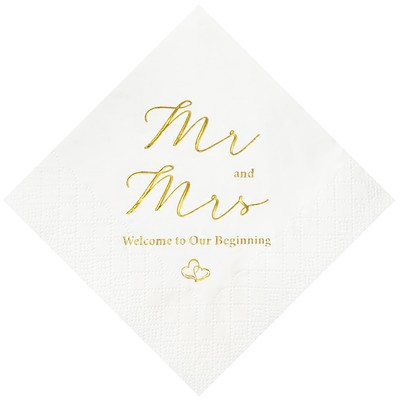 Gold Foil Mr and Mrs Wedding Cocktail Napkins 100 Counts for Wedding Party Re...