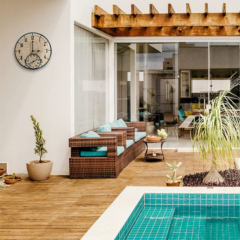 Taylor by the Sea Poly Resin Indoor and Outdoor Clock and Thermometer, 14 Inches