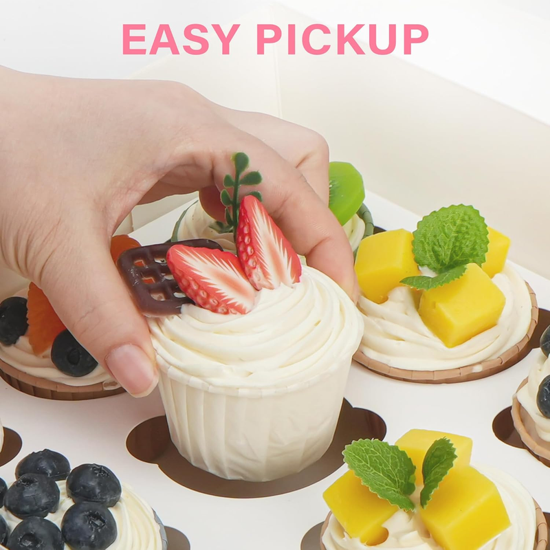 12 Count Cupcake Boxes, 8 Sets, Pre-folded Cupcake Containers with Window Holdin