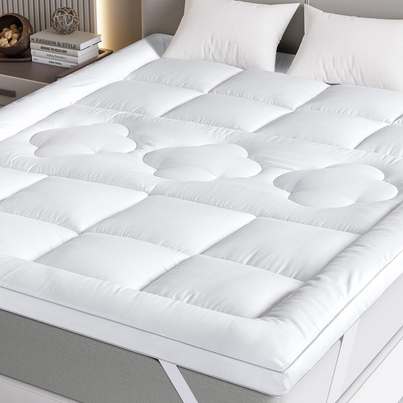 FLEXPEDIC Mattress Topper Queen,Extra Soft Pillow Top Mattress Topper for Firm B
