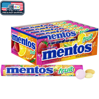 Mentos Fruit Chewy Mint Candy Rolls, 15 Packs of 14 Pieces Each, Non-Melting