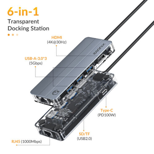 IDsonix 6in1 USB C Hub Adapter HDMI 4K USB 3.0 Micro SD PD100W fr MAC Notebook