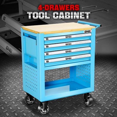 Складной лоток с 4 выдвижными ящиками, Тележка для инструментов на колесиках, Шкаф для хранения комода с ключами синего цвета