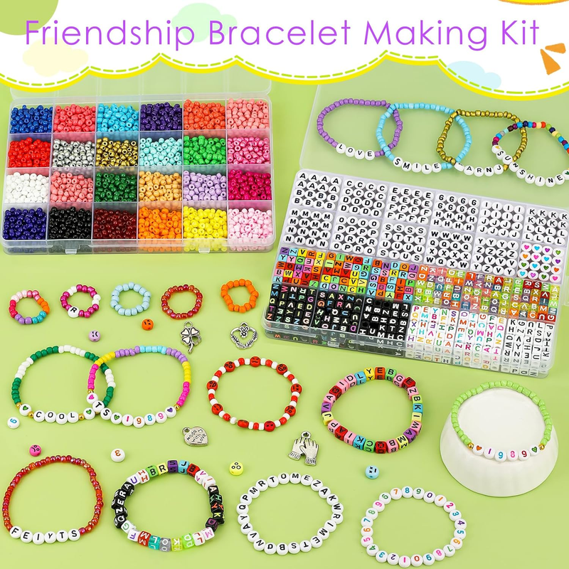 5500pcs Bracelet Making Kit,4 mm Glass Seed Beads and Letter Alphabet Beads,Expr