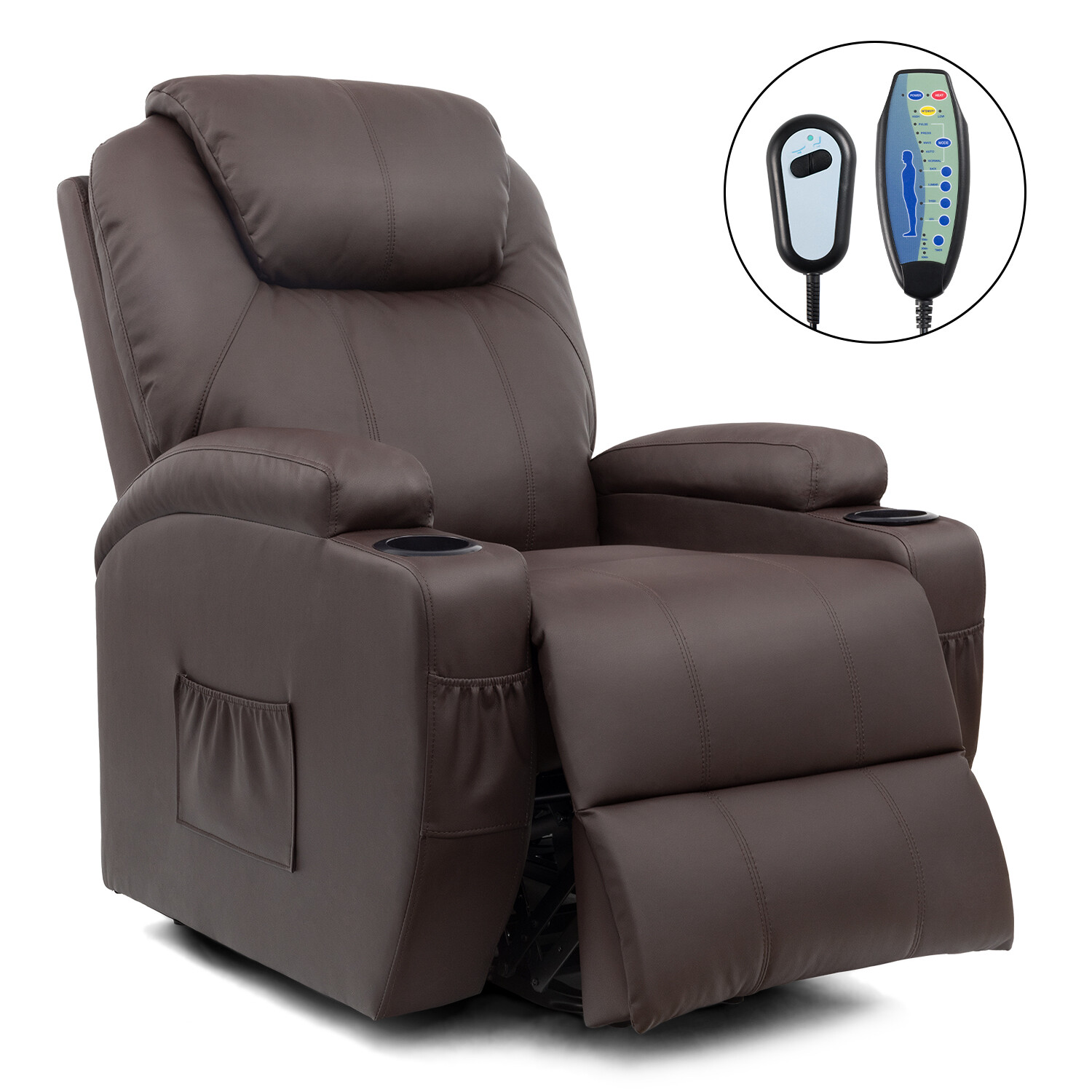 BROWN Recliner Chair Elderly Remote Lift Massage Heating ...