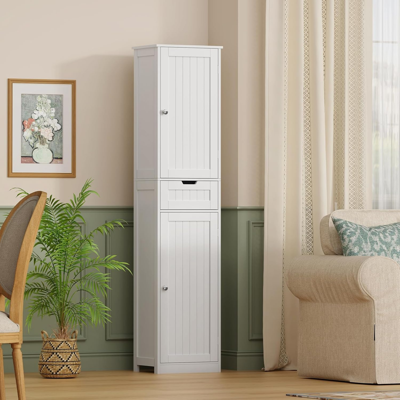 67" Tall Bathroom Cabinet, Storage Cabinet with Drawer & 2 Adjustable Shelves, B