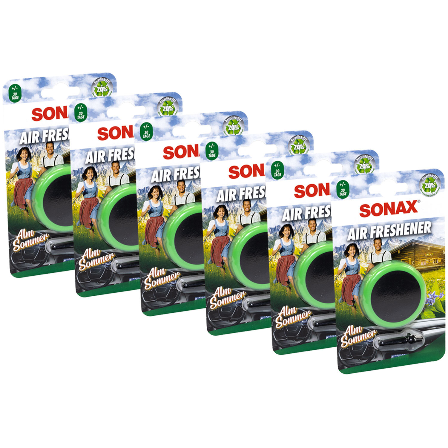 SONAX 6 Stück Almsommer Lufterfrischer Autoduft für Lüftungsgitter