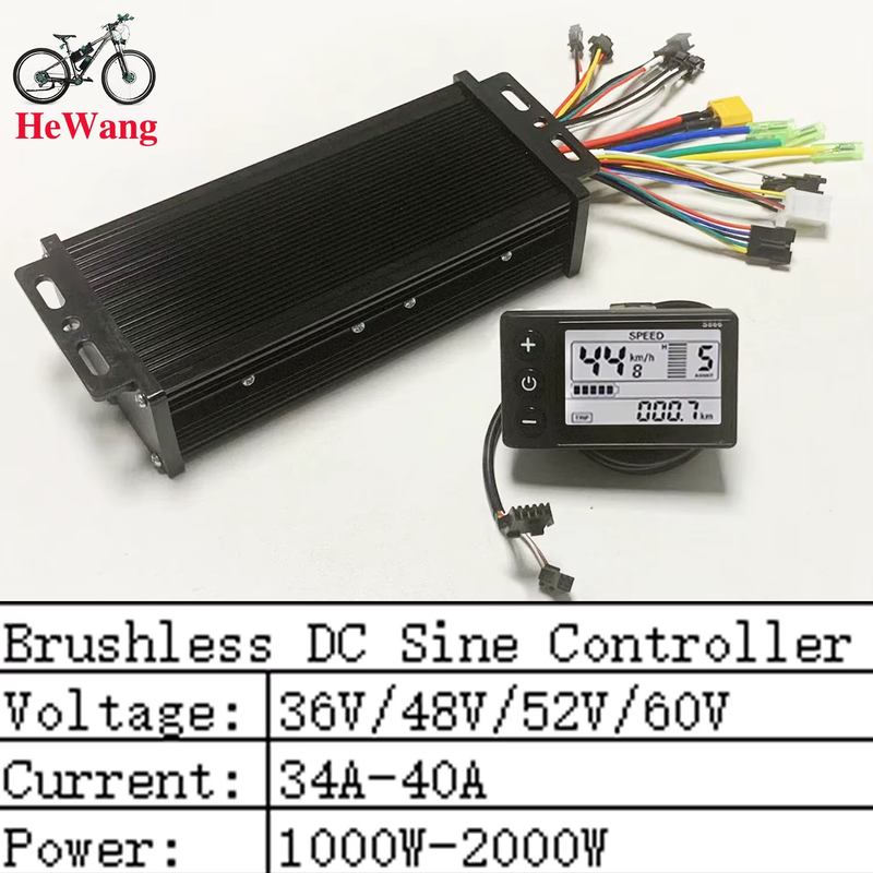 1000W-2000W 36V-60V E-Bike 3-mode Sine Wave Controller 40A with S866 LCD Meter (