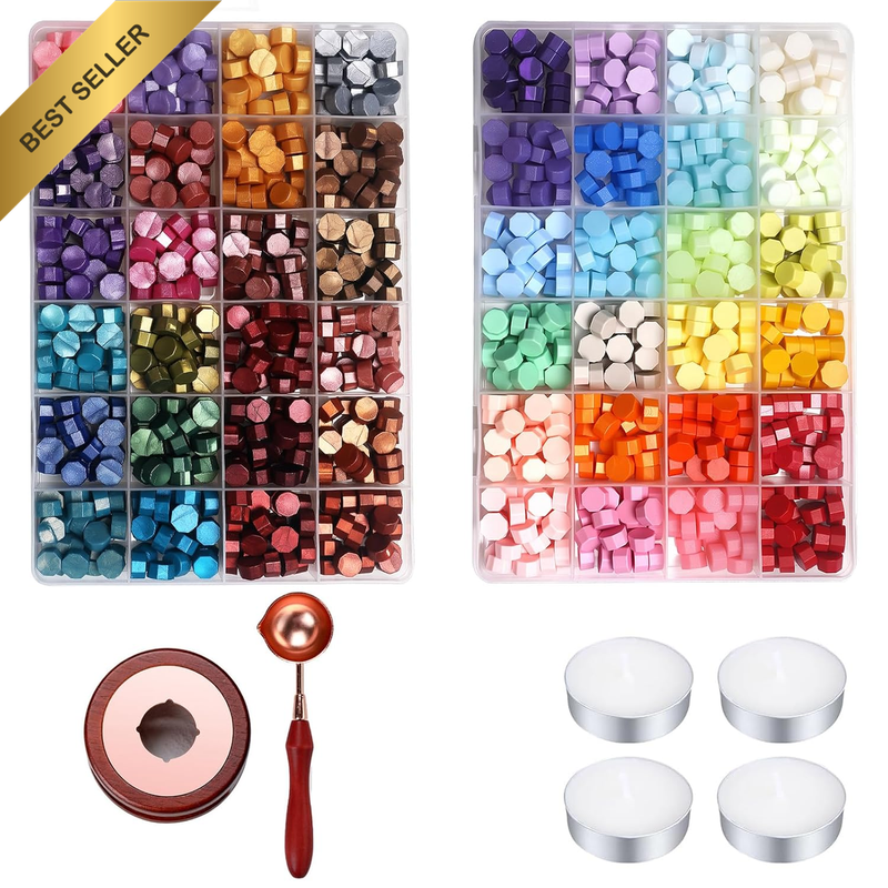 Wax Seal Kit, 48 Colors 1248 Pcs Sealing Beads with Melting Pot, Spoon, Tea Ligh