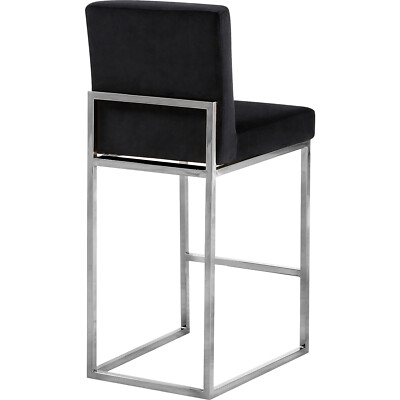 Pre-owned Meridian Giselle Black Velvet Stool Black Velvet Chrome Contemporary