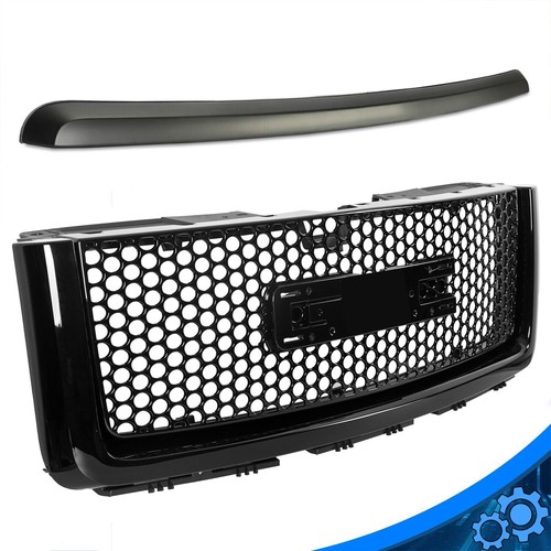 Подходит для 07-13 GMC Sierra 1500 Передняя верхняя решетка радиатора и молдинг капота ABS Черный 2ШТ