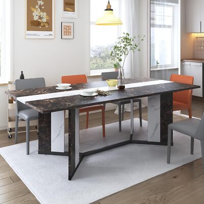 71'' Large Luxurious Marble Print Dining Table for 6-10 People,w Adjustable Leg
