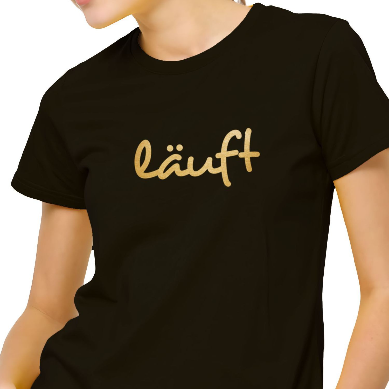 Damen T-Shirt Spruch Läuft - Bio Baumwolle - Aufdruck Gold Weiß Neonpink