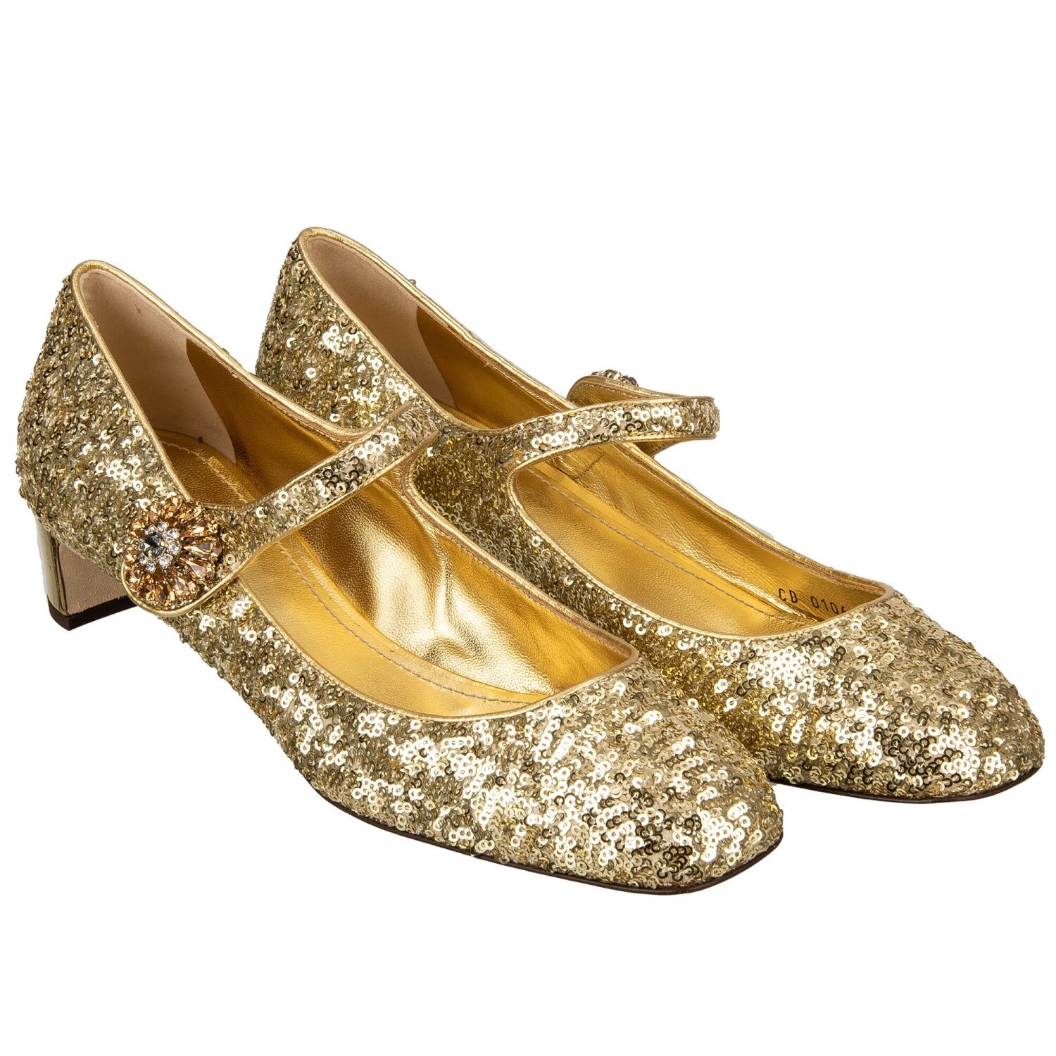 DOLCE & GABBANA Туфли на каблуке Mary Jane с пайетками VALLY Crystal Gold 40 10 12495