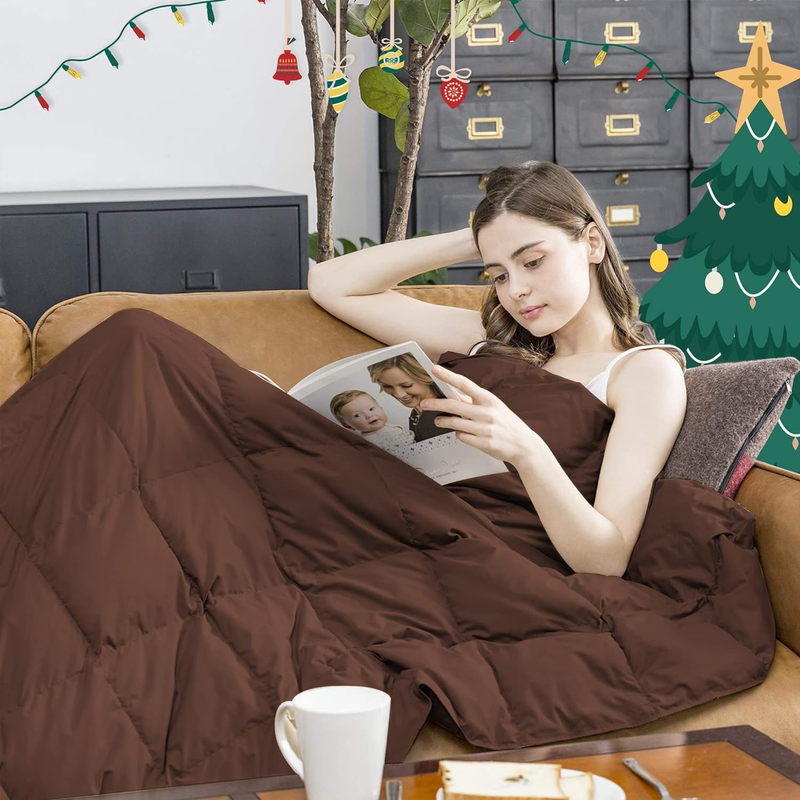 Puredown Throws Packable down Throw Blanket, Down-Proof Fabric, 50X70, Chocolate