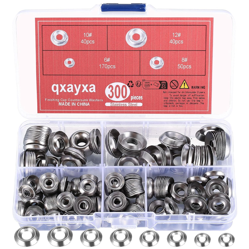 300 Pcs Finish Washers,Finishing Washers, Countersunk Washers, #6#8#10#12 Stainl