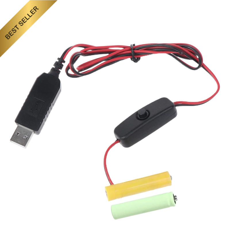 AAA Battery Eliminator with On/Off Switch – USB to 3V Adapter Cable + 2 Dummy Ba