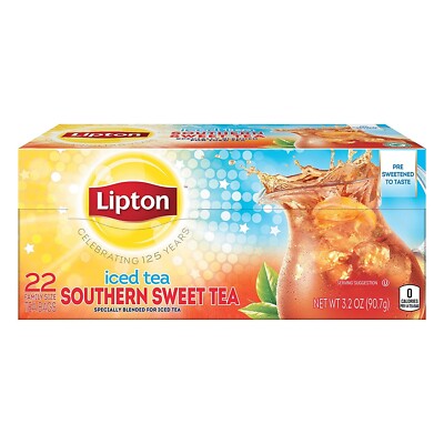 Lipton Southern Sweet Iced Tea : Family Size 22 Bags with 0 Calorie Sweetner