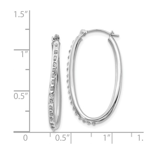 Pre-owned Goldia 14k White Gold Diamond 31mm Large Twisted Oval Hinged Hoop Earrings 0.01 Ct.