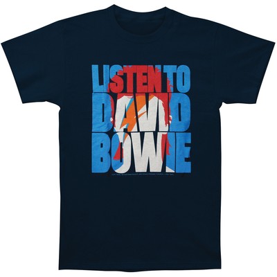 Men's David Bowie Listen To Bowie T-shirt Small Navy