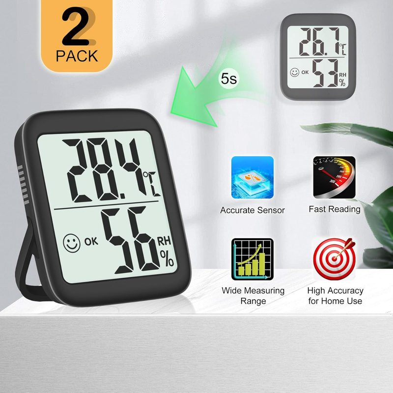 2-Pack Hygrometer Indoor Thermometer, Room Thermometer Indoor, Digital Temperatu