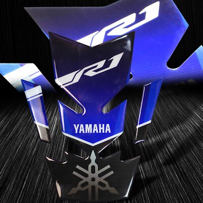 3D Gel Fuel/Gas Tank Pad Tough Protector Reflective Yamaha&YZFR1 Logo Blue/Black