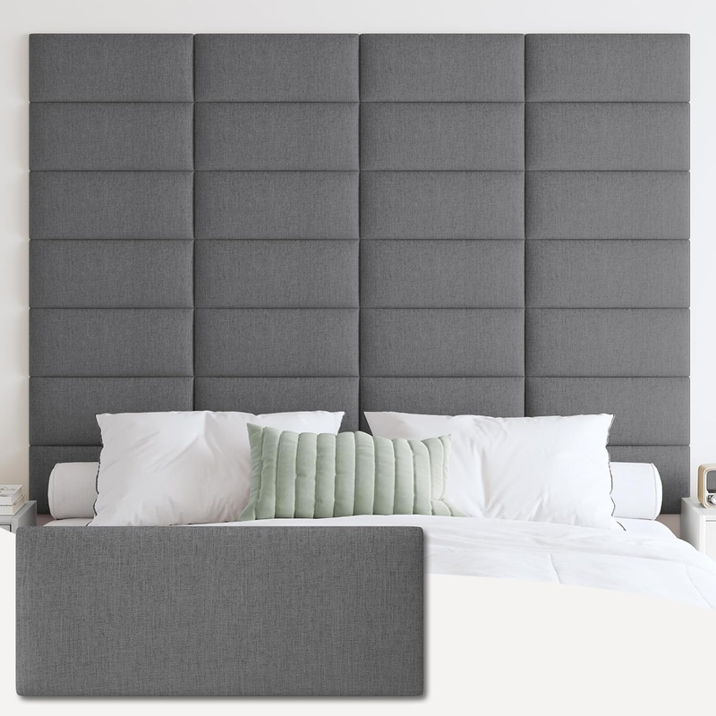 Upholstered Wall Mounted Headboard, 3D Soundproof Wall Panels Peel and Stick Hea