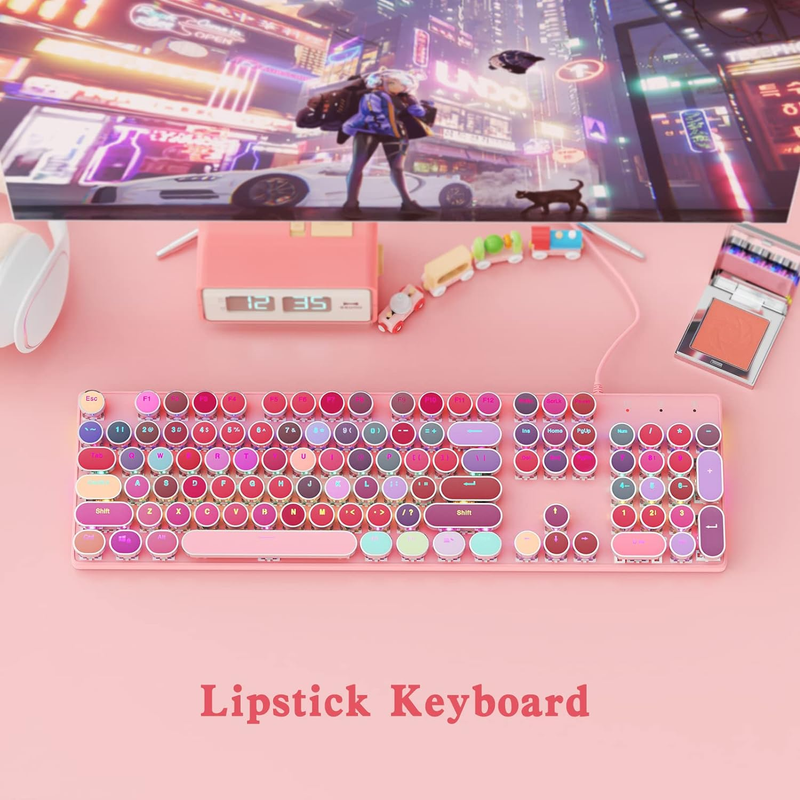 Mechanical Gaming Keyboard Typewriter Style with RGB Side Lit and Rain...