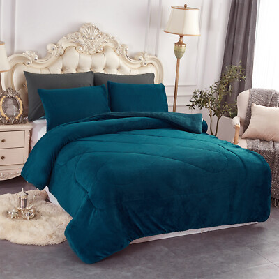 3 Piece Winter Micromink Sherpa Comforter Set Korean Blanket Queen King Cal King