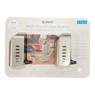 Многопортовая зарядная станция Atomi, AC + Type C + USB Type A (2 штуки)