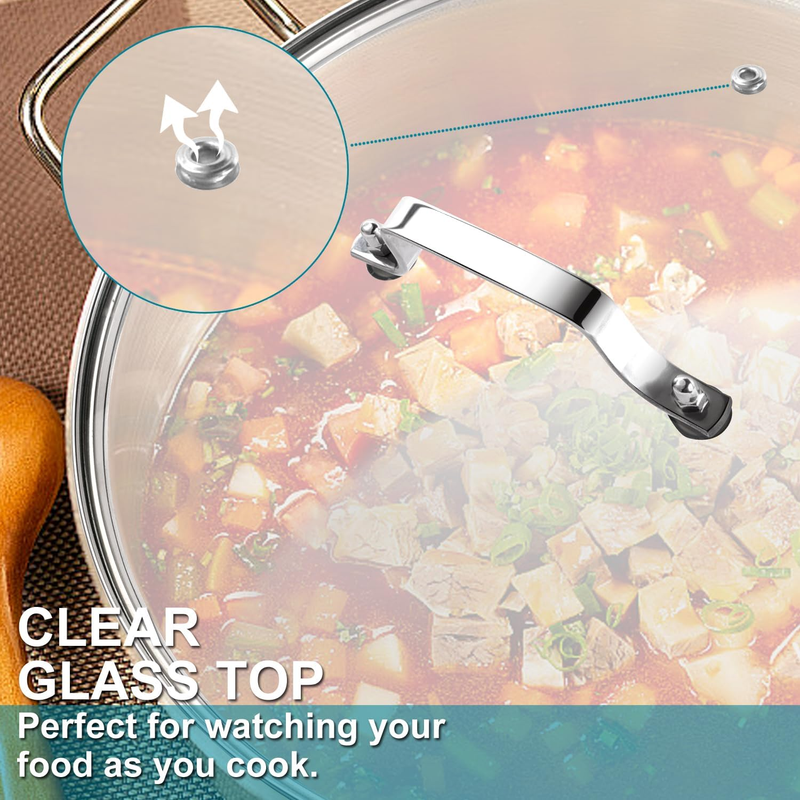 12 Inch Pan Lid - Glass Lid with Stainless Steel Handle for Frying Pan and Pots 