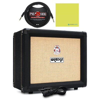 Orange Crush 20RT Black Guitar Combo Amplifier Bundle w/Pig Hog Black Woven I...