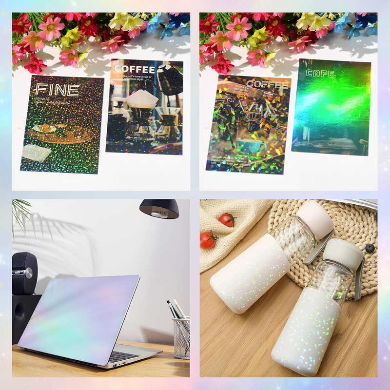 36 Sheets Holographic Sticker Paper Transparent Holographic Vinyl Laminate Film