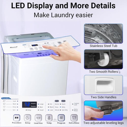 SMAD Portable Washing Machine for Apartments Dorms and RVs 1.7Cu.ft White Washer