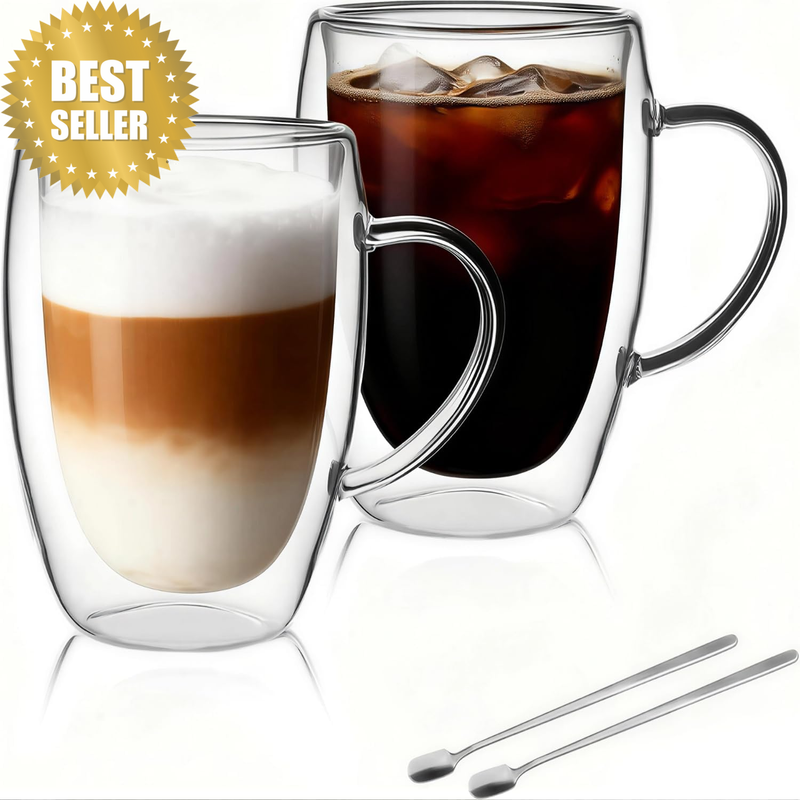 2 Pack Double Walled Coffee Cups Glasses Mugs 5Oz, Espresso Cappuccino Latte Tea