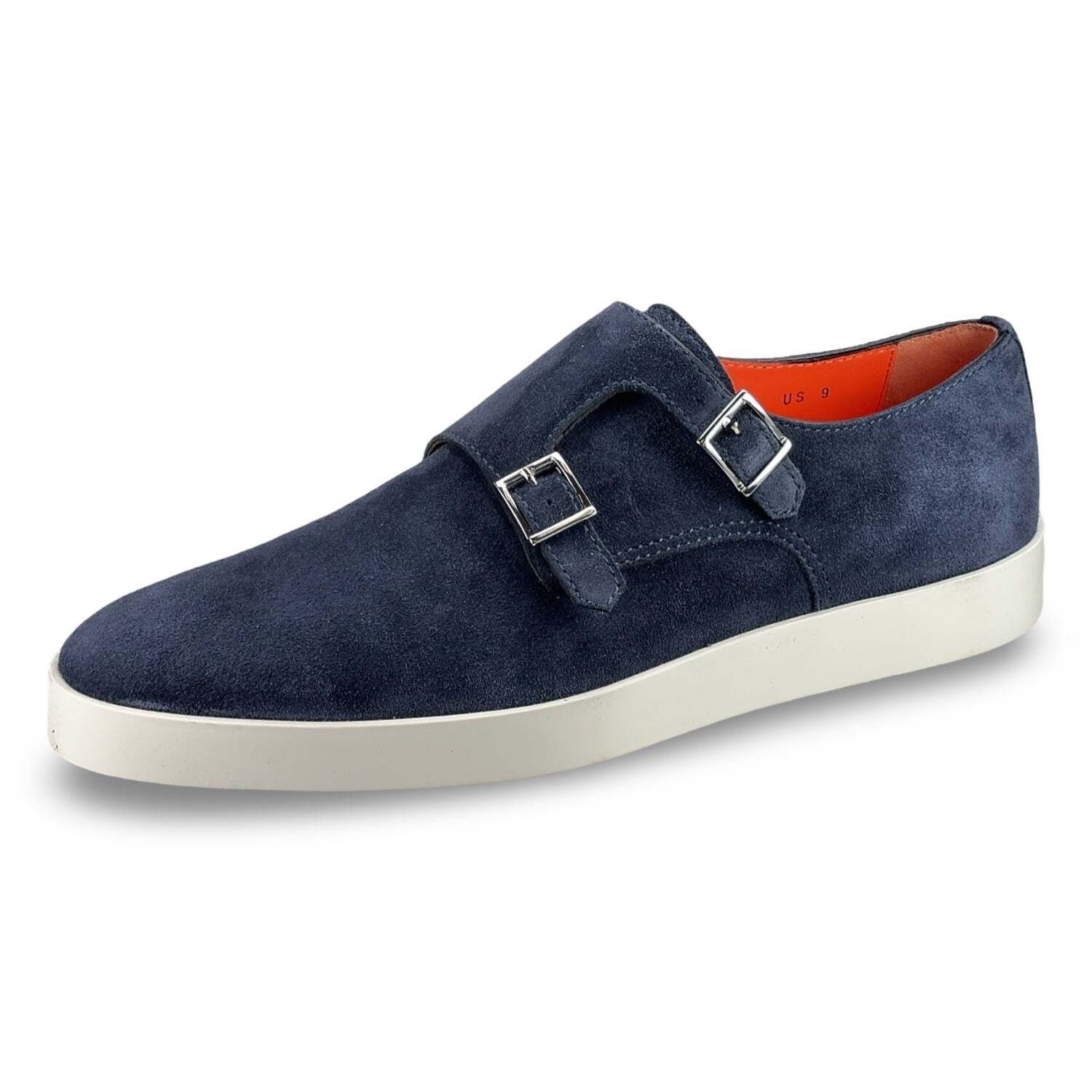 Pre-owned Santoni Men's Shoes Bankable Plain Toe Monk Hybrid Dress Sneaker In Navy
