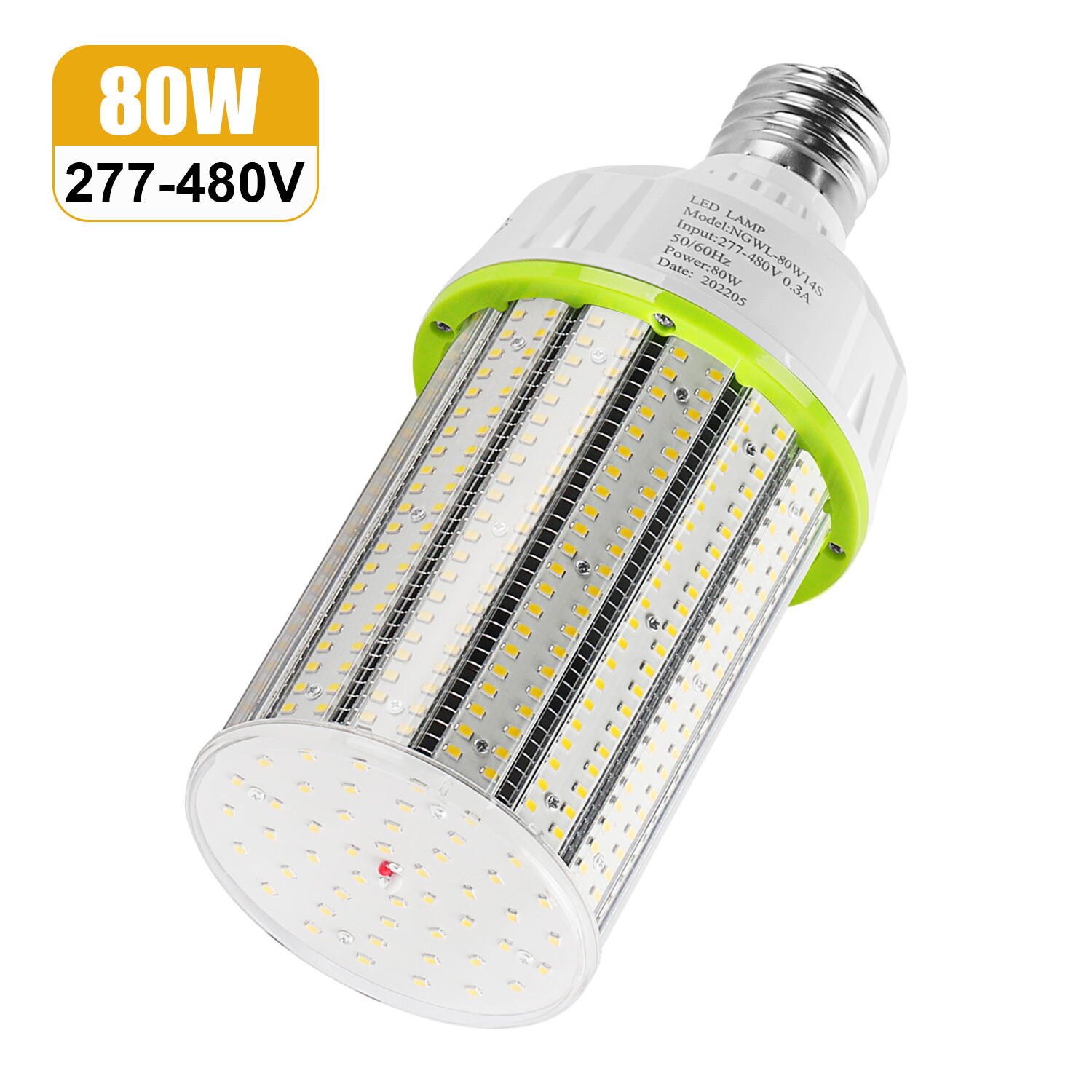 80W 277-480V LED Corn Light Bulb E39 Large Base Indoor Outdoor Warehouse Garage