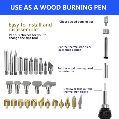 Wood Burning Tool Engraver Set Pen Kit Extra Tips Wood burner Hobby Professional