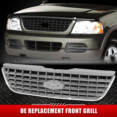 [Квадратная сетка] Для 02-05 Ford Explorer OE Стиль Хромированная отделка Серебристая вставка Решетки радиатора