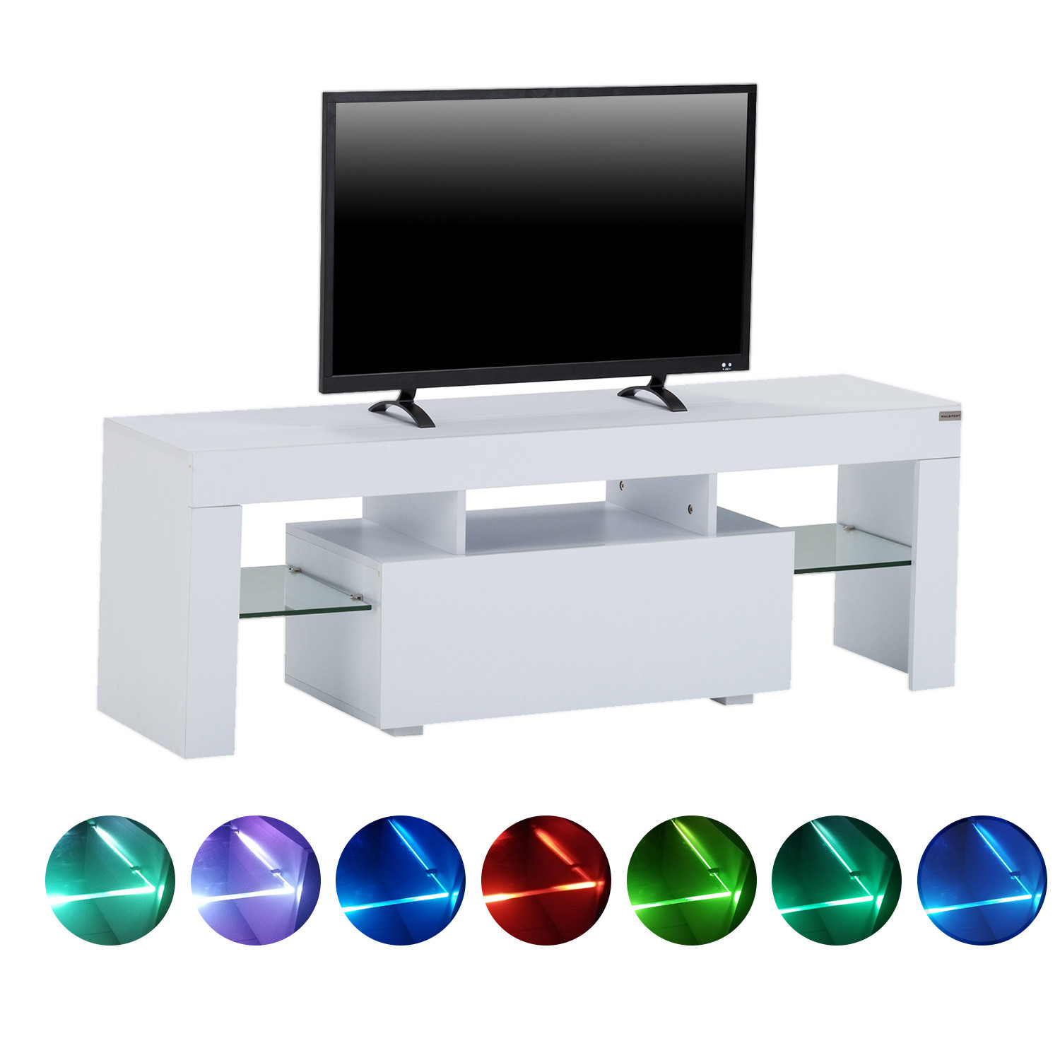 51 High Gloss White Led Light Shelves Tv Stand Unit Console