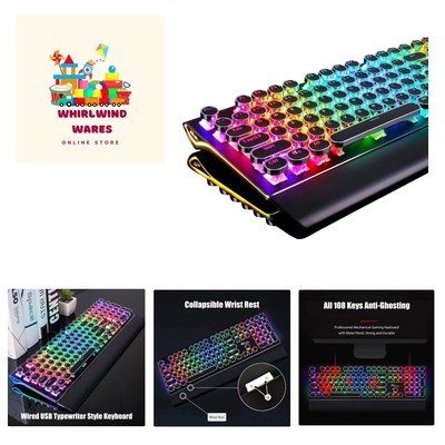 S Typewriter Keyboard, Retro Mechanical Gaming Keyboard Wired Keys with RGB B...
