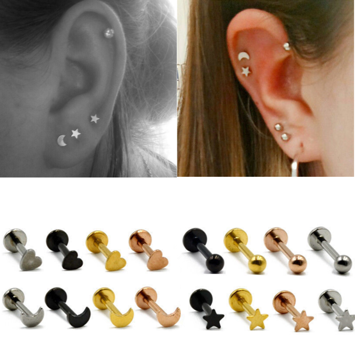 16g Labret Monroe Lip Bar Tragus Cartilage Helix Upper Ear Ring Stud