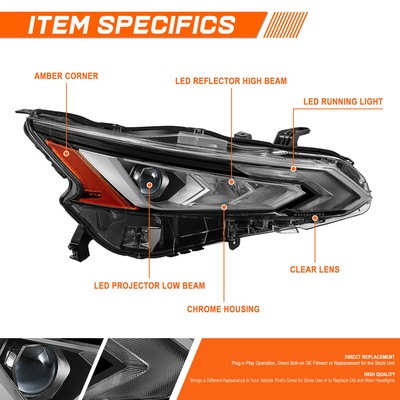 For 19-22 Nissan Altima OE Style Passenger Side LED Projector Headlight Chrome