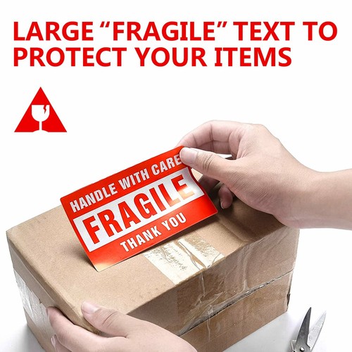 500 Fragile Stickers 2x3 Handle with Care Thank You 500 / Roll Warning Labels
