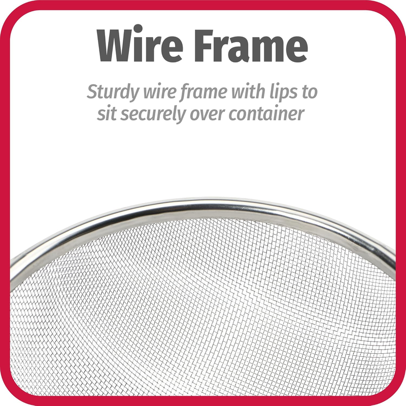 6" Aluminum Mesh Strainer with Long Handle and 2 Front Notches, Lightweight Fine